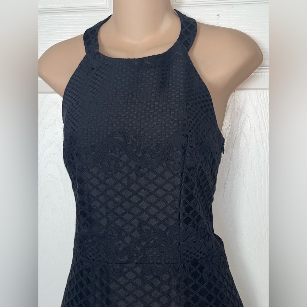 Parker Women’s Black Leona Halter Embroidered Skater Fit Flare Dress Open Back L - Picture 7 of 13